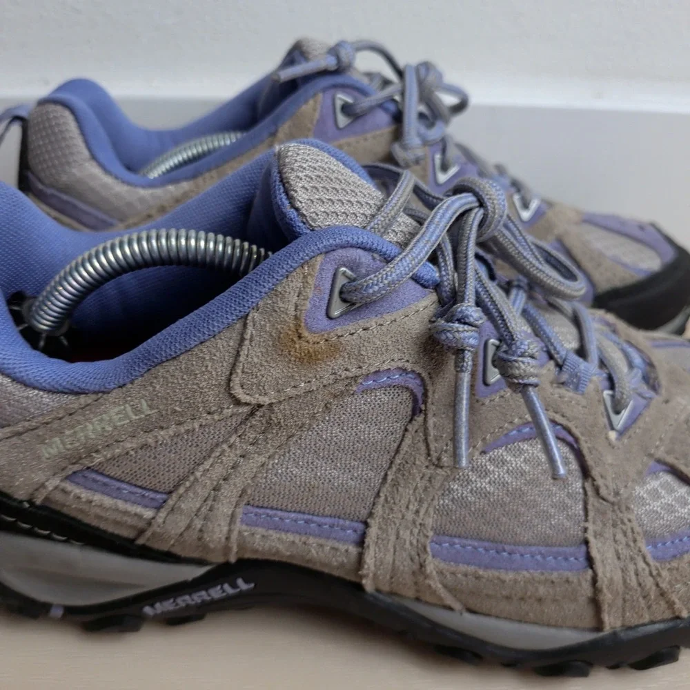 Merrell Hiking Shoes Trail Shoes Sneakers Womens 9 Grey Purple Suede Air Cushion